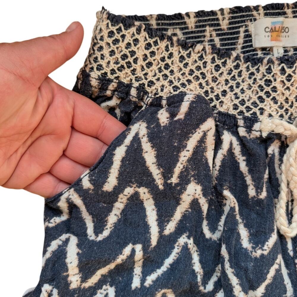 Cali 1850 Linen Blend Navy and White Pant Size L Beach coastal boho lightweight - Picture 5 of 8